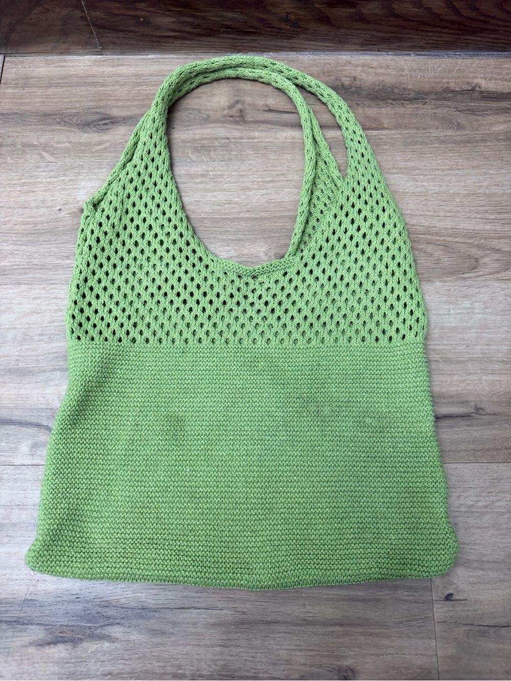 Light Green Knit Tote Bag - Casual Everyday Shoulder Bag